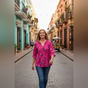 MELLODAY Floral Pink Women's Top SIZE 1X